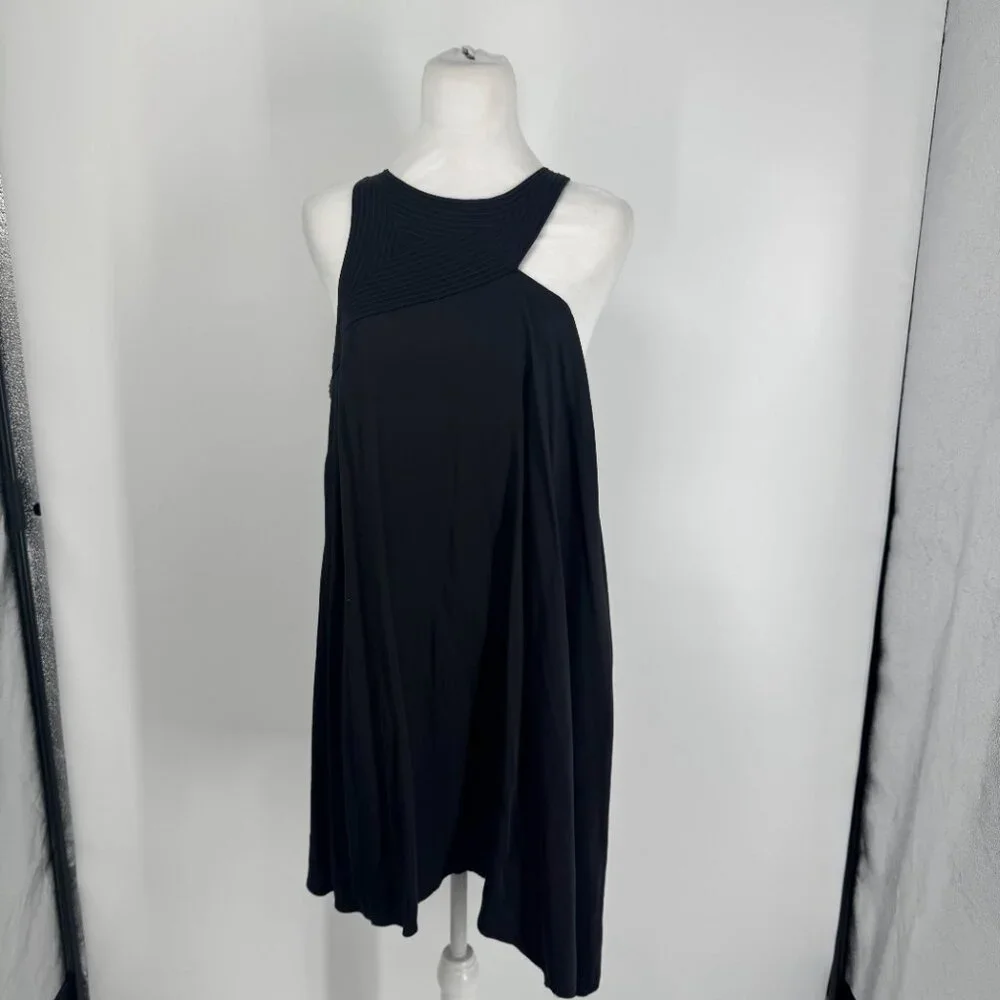 Anthropologie Black Asymmetrical Geometric Neckline Mini Dress - 10P - Picture 3 of 12